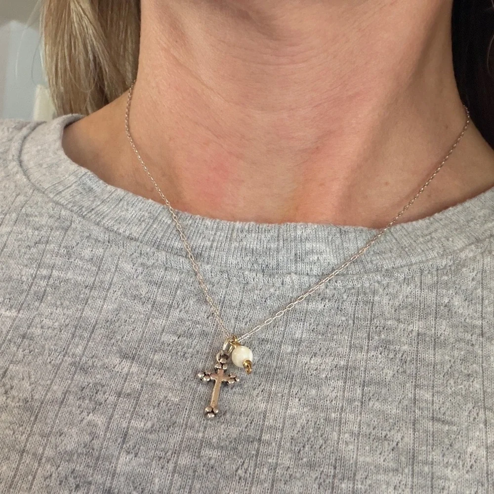 Tiny dainty Cross and charm Pendant Necklace